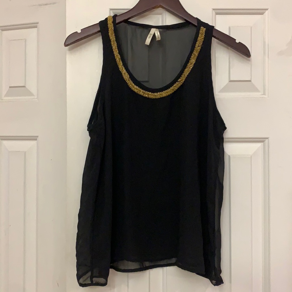 😍 2/$29 Truth semi sheer black sleeveless top with embellishment around neck L